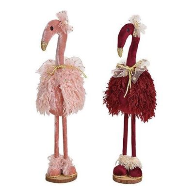 Flamingo made of plastic, textile, Bordeaux wood, pink 2-fold, (W/H/D) 13x42x13cm