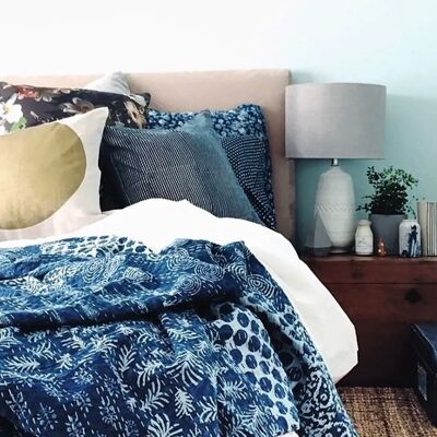 Couvre-lit en coton Indigo Kantha