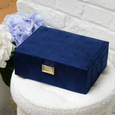 Boîte à bijoux Louise en velours - Bleu marine