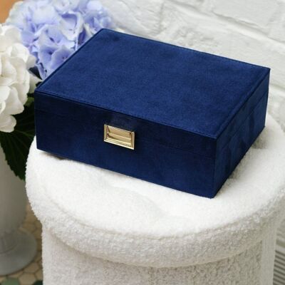 Boîte à bijoux Louise en velours - Bleu marine