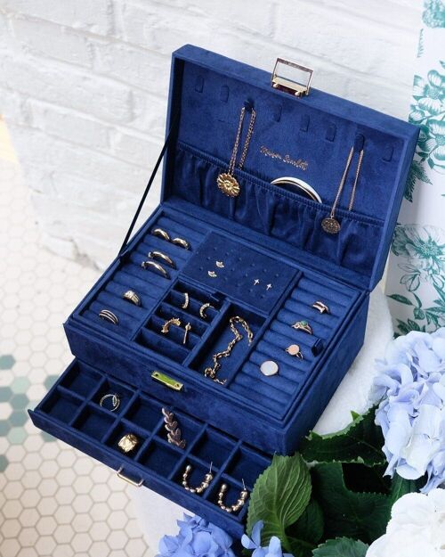 Boîte à bijoux Denise en velours - Bleu marine