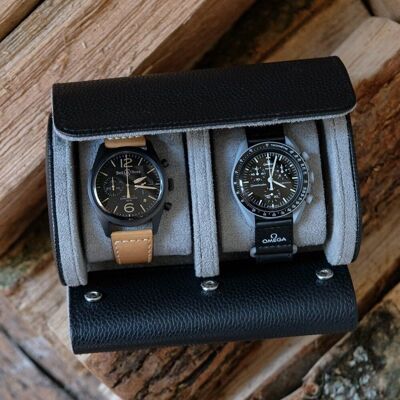 James 2 Slot Travel Watch Box - Black