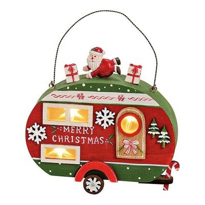 Caravan Buon Natale con illuminazione a Led in legno colorato (L/A/P) 15x17x5cm