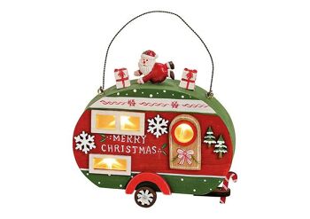 Caravane Joyeux Noël avec éclairage Led en bois coloré (L/H/P) 15x17x5cm