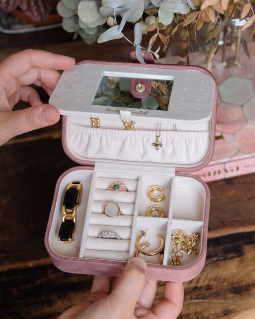 Boîte à bijoux de voyage Brigitte en velours - Rose