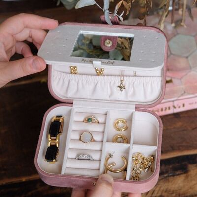 Brigitte Velvet Travel Jewelry Box - Pink