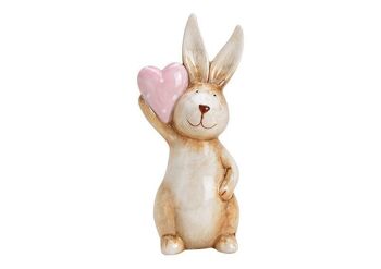 Lapin avec un coeur en céramique beige (L / H / P) 5x12x4cm