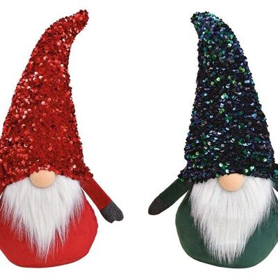 Gnome avec chapeau à paillettes en textile rouge