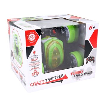 TURBO CHALLENGE - Crazy Stunt - Twister - 095208 - Voiture Télécommandée - Vert - 1/14 - Prêt à Rouler - Batterie Rechargeable et Piles incluses - Plastique - À Partir de 6 ans 2
