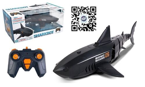 TURBO CHALLENGE - Requin - Sharkbot - 094870 - Animal Télécommandé - Noir - 1/6 - Prêt à Nager - Batterie Rechargeable et Piles incluses - Plastique - À Partir de 8 ans