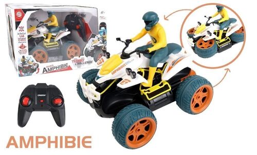 TURBO CHALLENGE - Quad - Amphibie - 098440 - Véhicule Télécommandé - Blanc - 1/14 - Prêt à Rouler - Batterie Rechargeable et Piles incluses - Plastique - À Partir de 6 ans