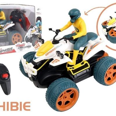 TURBO CHALLENGE - Quad - Amphibie - 098440 - Véhicule Télécommandé - Blanc - 1/14 - Prêt à Rouler - Batterie Rechargeable et Piles incluses - Plastique - À Partir de 6 ans