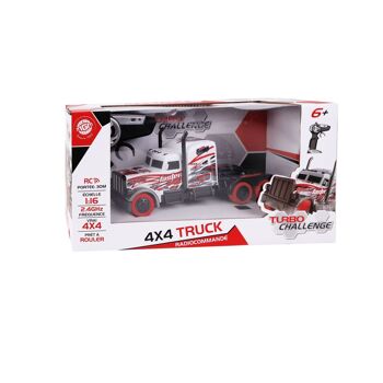 TURBO CHALLENGE - Camion Americain - 4X4 - 099584 - Véhicule Télécommandé - Rouge et Blanc - 1/16 - Prêt à Rouler - Batterie Rechargeable et Piles incluses - Plastique - À Partir de 6 ans 2