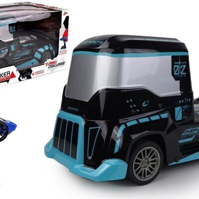 TURBO CHALLENGE - Camion Max - Truck - 099196 - Véhicule Télécommandé - Noir et Bleu - 1/10 - Prêt à Rouler - Batterie Rechargeable et Piles incluses - Plastique - À Partir de 8 ans