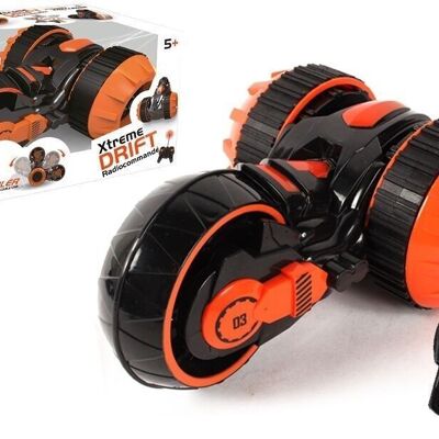 TURBO CHALLENGE - Xtreme Cascade - Drift - 095201 - Voiture Télécommandée - Noir et Orange - 1/16 - Prêt à Rouler - Batterie Rechargeable et Piles incluses - Plastique - À Partir de 6 ans