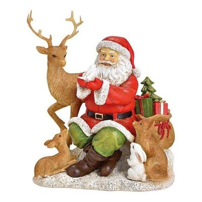 Santa Claus scene with animals made of poly (W / H / D) 16x17x13cm