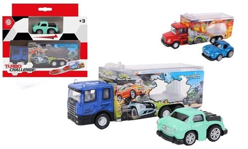 TURBO CHALLENGE - Camion de Transport Catapulte - Die Cast - 020312 - 1/28 - Voiture Rétro-friction et Roues Libres - Modèle Aléatoire - Métal - À Partir de 3 ans