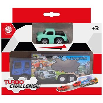 TURBO CHALLENGE - Camion de Transport Catapulte - Die Cast - 020312 - 1/28 - Voiture Rétro-friction et Roues Libres - Modèle Aléatoire - Métal - À Partir de 3 ans 2