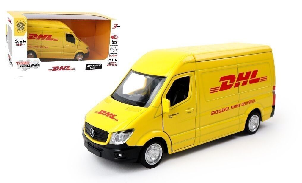 TURBO CHALLENGE - Camion DHL - City - 850318 - 1/36 -  Voiture Rétro-Friction - Jaune - Métal - Jouet Enfant - Voiture - Véhicule - Cadeau - À Partir de 3 ans