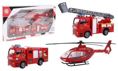 TURBO CHALLENGE - Coffret Pompier - Vehicules d'interventions - 020344 - Voiture Roues Libres - Rouge - Plastique et Métal - Jouet Enfant - Voiture - Cadeau - À Partir de 3 ans