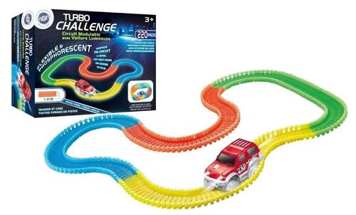 TURBO CHALLENGE - Circuit Glow - 220 pieces - 092220 - Véhicule Roues Libres - Multicolore - Plastique - Jouet Enfant - Voiture - Cadeau - À Partir de 3 ans