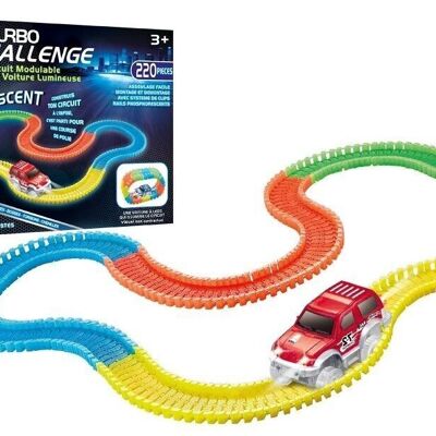 TURBO CHALLENGE - Circuit Glow - 220 pieces - 092220 - Véhicule Roues Libres - Multicolore - Plastique - Jouet Enfant - Voiture - Cadeau - À Partir de 3 ans