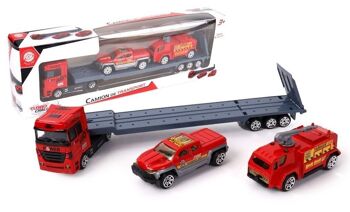 TURBO CHALLENGE - Camion de Transport et Véhicules d'Interventions Pompier - Die Cast - 028805 - 1/38 - Véhicule Roues Libres - Rouge - Métal - À Partir de 3 ans 1