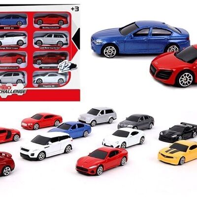 TURBO CHALLENGE - Assortiment de 12 Voitures à License - Die Cast - 029021 - 1/64 - Voiture Roues Libres - Modèle Aléatoire - Métal - À Partir de 3 ans