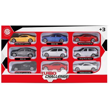 TURBO CHALLENGE - Assortiment de 9 Voitures - Die Cast - 029020 - Voiture Roues Libres - Modèle Aléatoire - Métal - Jouet Enfant - Voiture - Cadeau - À Partir de 3 ans 3