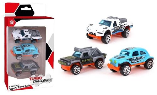 TURBO CHALLENGE - Assortiment de 3 Voitures - Die Cast - 021020 - Voiture Roues Libres - Modèle Aléatoire - Métal - Jouet Enfant - Voiture - Cadeau - À Partir de 3 ans