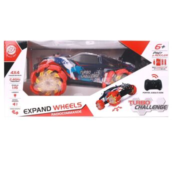 Turbo Challenge - Expand Wheels - Drift - 098411 - Voiture Télécommandée -  Rouge et Bleu - 1/16 - Prêt à Rouler - Batterie Rechargeable et Piles