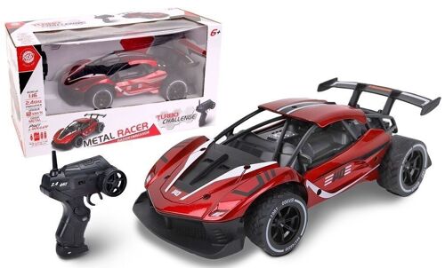 TURBO CHALLENGE - Voiture Racer - Die Cast - 094872 - Voiture Télécommandée - Rouge - 1/16 - Prêt à Rouler - Batterie Rechargeable et Piles incluses - Métal - À Partir de 6 ans