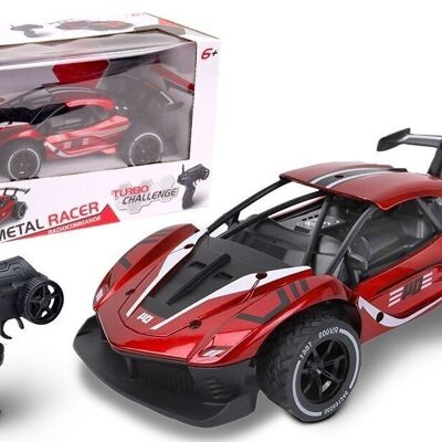 TURBO CHALLENGE - Voiture Racer - Die Cast - 094872 - Voiture Télécommandée - Rouge - 1/16 - Prêt à Rouler - Batterie Rechargeable et Piles incluses - Métal - À Partir de 6 ans