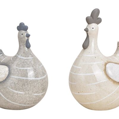 Hühner aus Keramik Grau/Beige 2-fach