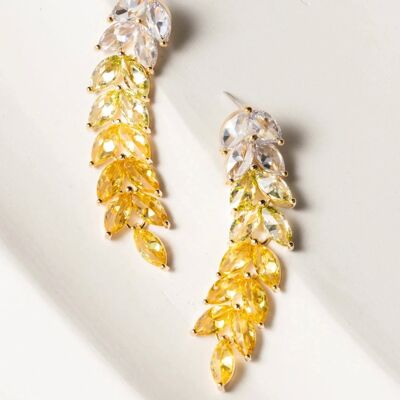 Orecchini pendenti lunghi con foglie di zirconi gialli luminosi: l'apice del lusso