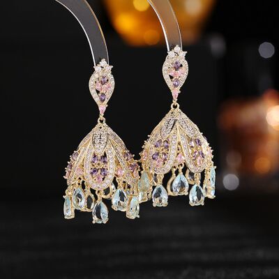 Wind Bell-Inspired Royal French Palace Gold-Plated Zirconia Earrings