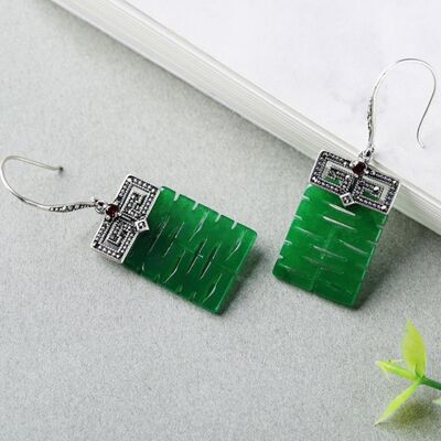 Boucle d'oreille en jade véritable avec caractère « 囍 » de style chinois