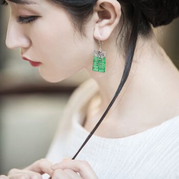 Boucle d'oreille en jade véritable avec caractère « 囍 » de style chinois 3