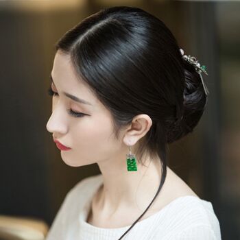 Boucle d'oreille en jade véritable avec caractère « 囍 » de style chinois 4