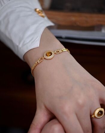 Bracelet chaîne style vintage français avec pierre oeil de tigre-Plaqué or 2
