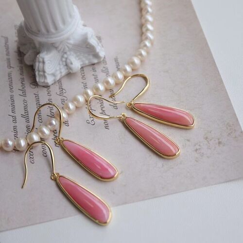 Queen Pink - Chunky minimal design natural Pink Queen Conch shell drop earrings - Gold vermeil -AAAA Quality