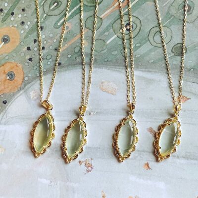 Unconditional Love - Vintage inspired natural Prehnite Marquise pendant necklace - Gold vermeil -AAAA Quality