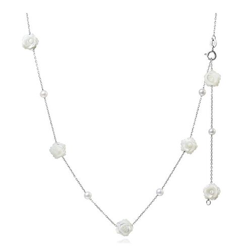 Unique Elegance Mother of Pearl and Freshwater Bead Sterling Silver Necklace