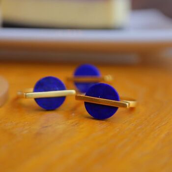 Bague gemme ronde minimaliste en vermeil doré - réglable - Lapis Lazuli 6