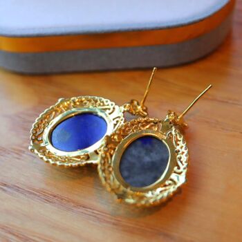 Boucles d'oreilles pendantes en Lapis Lazuli bleu naturel de style royal - Monture de style Renaissance en or vermeil - Qualité AAAA 6