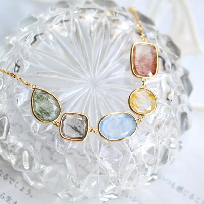 Candy Rainbow! Handmade natural quartz crystals large stone bracelets-AAAA quality