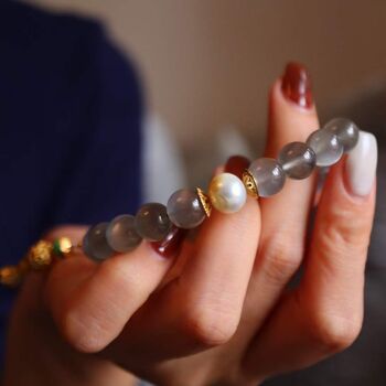 Bracelet en perles de Labradorite naturelle avec porte-bonheur bouddhique - Qualité AAAA 3