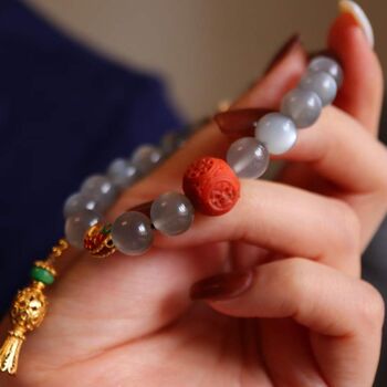 Bracelet en perles de Labradorite naturelle avec porte-bonheur bouddhique - Qualité AAAA 4