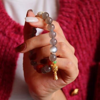 Bracelet en perles de Labradorite naturelle avec porte-bonheur bouddhique - Qualité AAAA 5