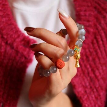 Bracelet en perles de Labradorite naturelle avec porte-bonheur bouddhique - Qualité AAAA 6